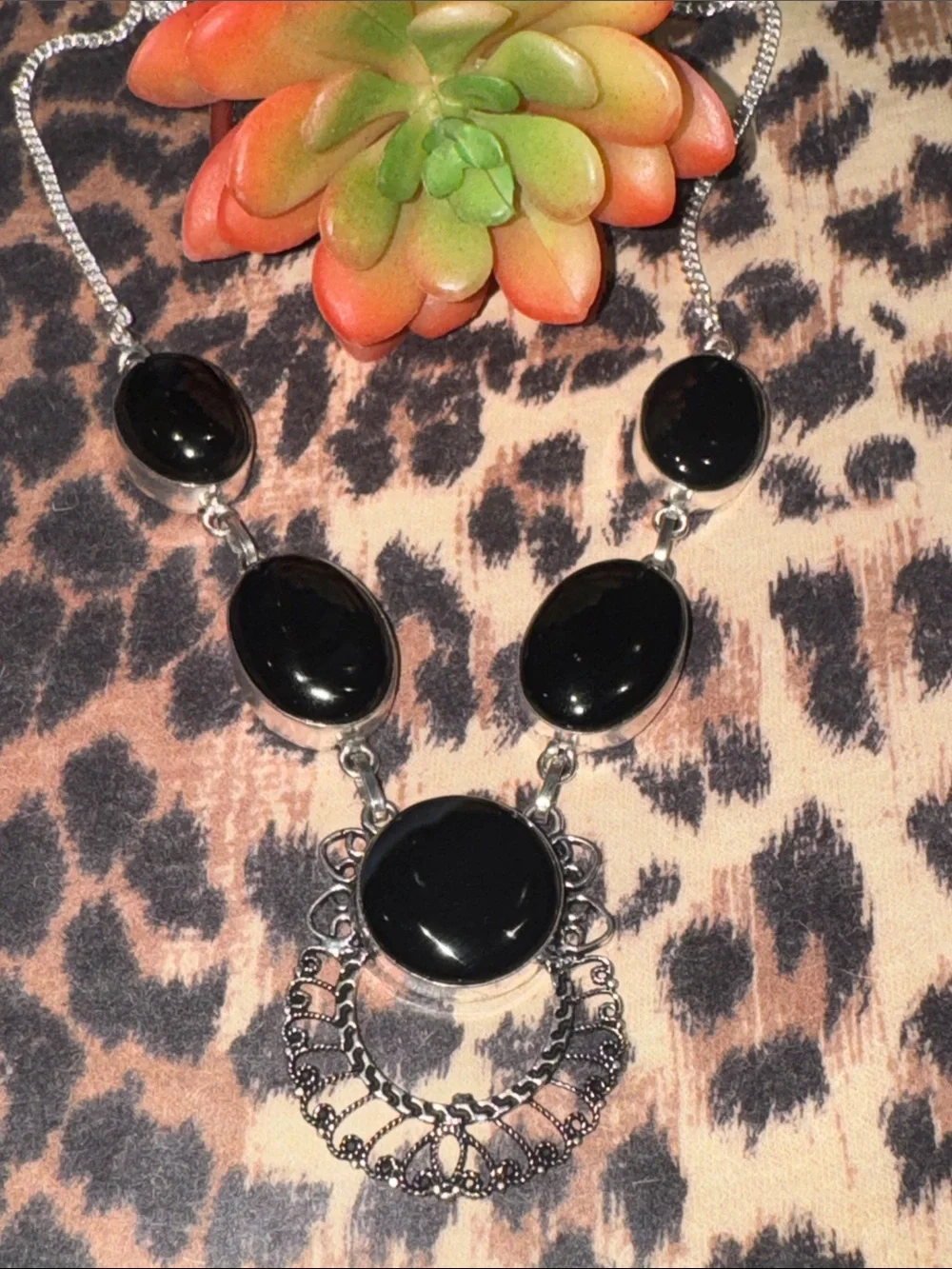 Botswana Agate & Onyx Silver Necklace